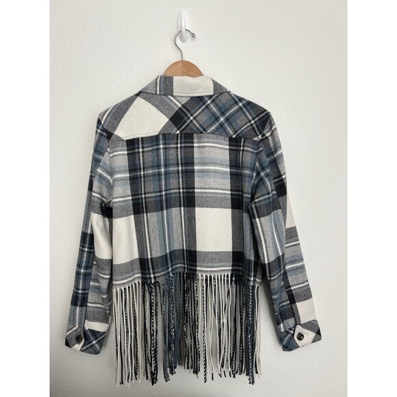 Idyllwind Boho Western Shacket Jacket L Cropped Plaid Fringe Cowgirl Festival - Picture 4 of 10